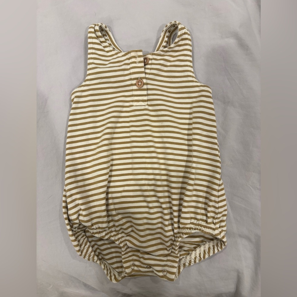 Quincy Mae Olive and White Striped Romper 6-12m